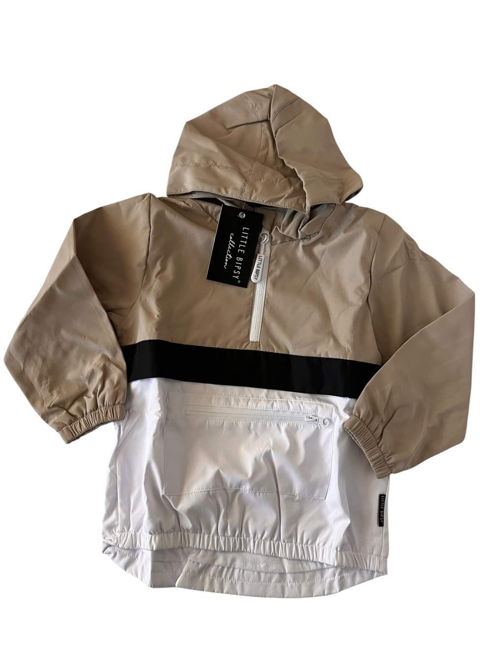 NEW Little Bipsy Tan, Black & White Colorblock Hooded Pullover